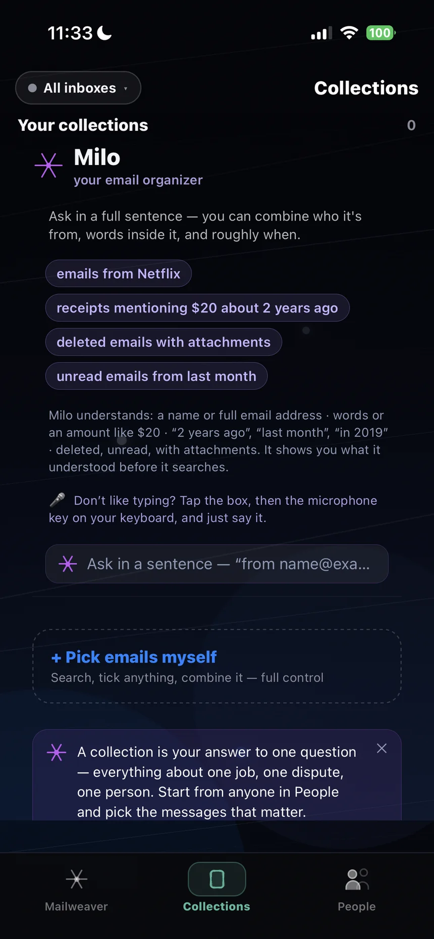 Collections screen